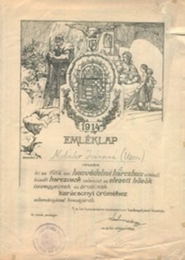 Köszönő emléklap egy adakozónak