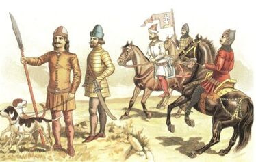 Magyar (székely) és kun viselet a 14–15. századi székelyföldi falfestmények után