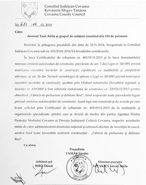 A megyei tanács semmitmondó hivatalos válaszlevele a civil beadványra