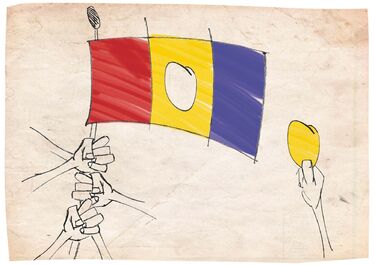 Románia tüntet, ellentüntet.  Kónya Albert Attila grafikája