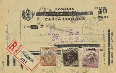 Kolozsvári felülnyomású bélyegekkel postázott levél