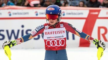 Mikaela Shiffrin. Fotó: EPA / JEAN-CHRISTOPHE BOTT