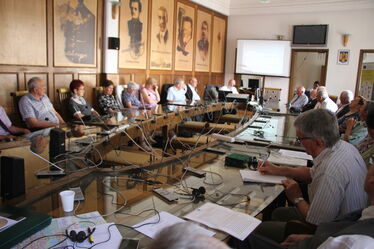 Konferencia Sepsiszentgyörgyön a városháza üléstermében. Albert Levente felvétele