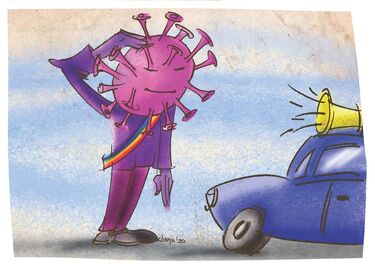 Víruspipére himnuszcsengettyű.  Kónya Albert Attila grafikája