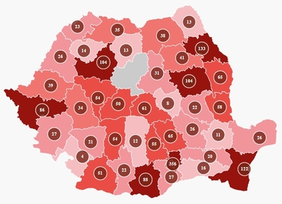 Az új esetek száma megyénként. Fotó: casajurnalistului.ro