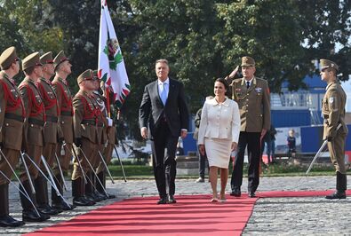Novák Katalin fogadta Klaus Iohannis román államfőt Budapesten. Fotó: MTI / Bruzák Noémi