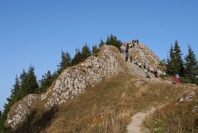 Háromszéki EKE – Kisbakancsos túra résztvevői kapaszkodnak a Keresztényhavas 1799 méter magas csúcsára. Fotó: Mózes László