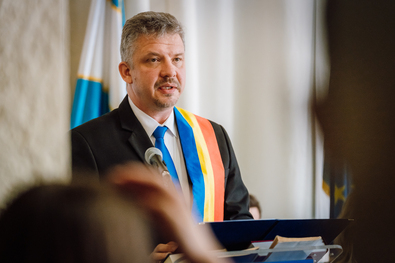 Soós Zoltán eskütétele. Fotó: Facebook / Marosvásárhely Polgármesteri Hivatala