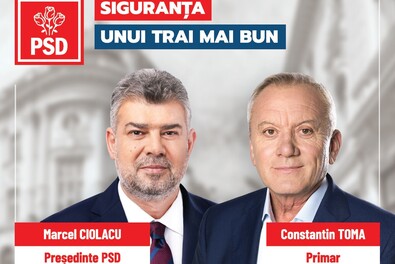 Marcel Ciolacu és Toma Constantin egy 2020-as választási plakáton. Fotó: Facebook / Marcel Ciolacu