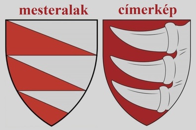 Farkasfogaknak nevezett (geometriai) mesteralakok és (természetes) farkasfogak, mint címerkép. Fotó: Részlet az előadásból