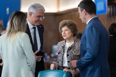 A helyükön maradó miniszterekre az eddiginél több munka hárul – Diana Buzoianu (háttal), Dragoș Pâslaru, Oana Gheorghiu és Tánczos Barna ­beszélget. Fotó: Facebook / Guvernul României