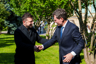 Volodimir Zelenszkij ukrán elnök és Nicușor Dan az ukrán fővárosban. Fotó: presidency.ro