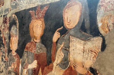 A restaurálás alatt álló falfestmény. Fotó: Hegedűs Ferenc
