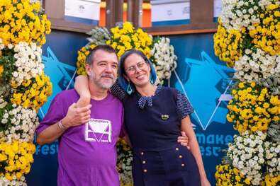 Lázár-Prezsmer Endre és Ana Maria Popa szervezők a tavalyi kiadáson. Fotó: Facebook / EVA FilmMakers Fest